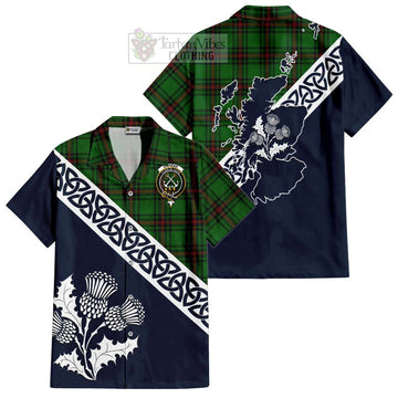 Kinnear Tartan Short Sleeve Button Shirt Featuring Thistle and Scotland Map