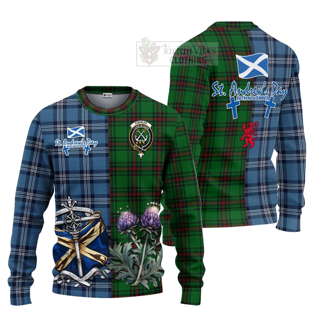 Tartan Vibes Clothing Kinnear Tartan Knitted Sweater Happy St. Andrew's Day Half Tartan Style