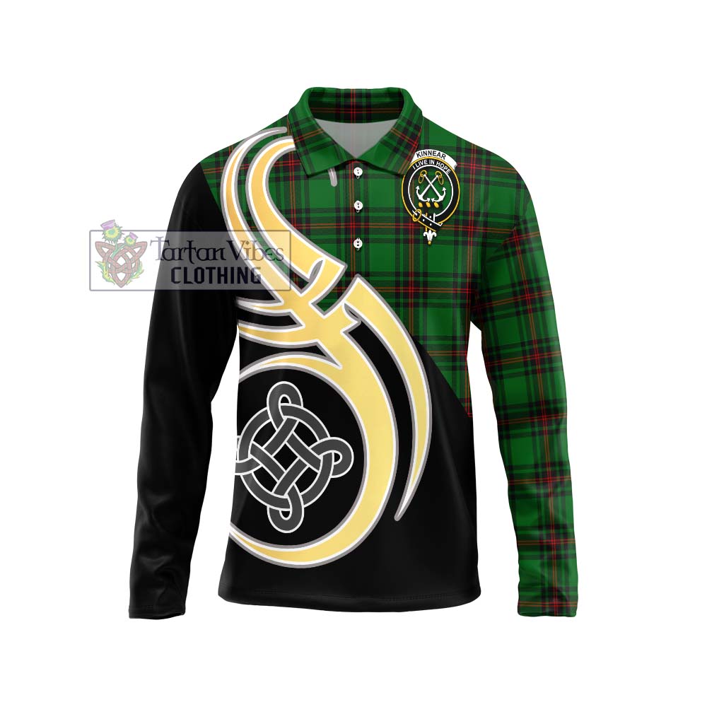 Kinnear Tartan Long Sleeve Polo Shirt with Family Crest and Celtic Symbol Style Unisex - Tartan Vibes Clothing