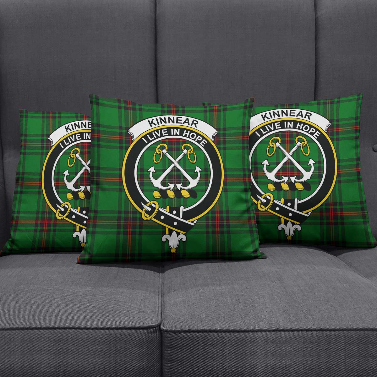 Kinnear Tartan Pillow Cover with Family Crest Square Pillow Cover - Tartanvibesclothing