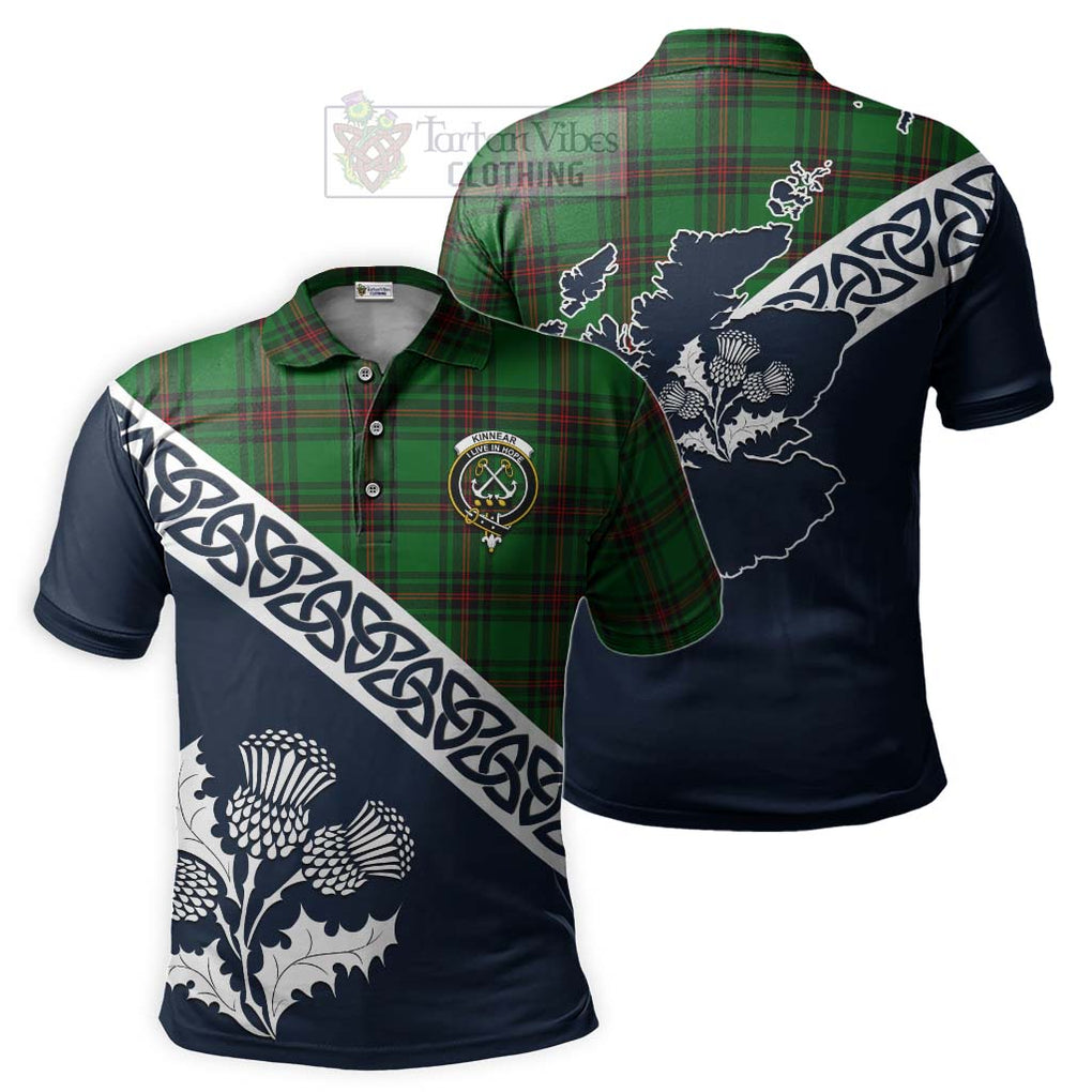 Kinnear Tartan Polo Shirt Featuring Thistle and Scotland Map