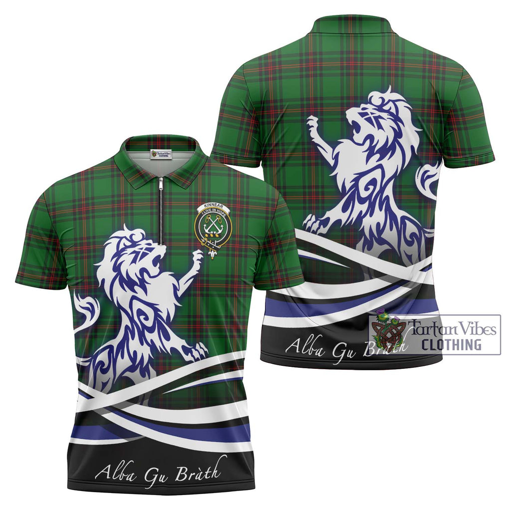 Kinnear Tartan Zipper Polo Shirt with Alba Gu Brath Regal Lion Emblem Unisex - Tartanvibesclothing Shop