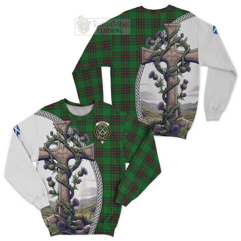 Tartan Vibes Clothing Kinnear Tartan Sweatshirt with Family Crest and St. Andrew's Cross Accented by Thistle Vines