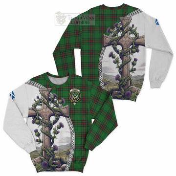 Kinnear Tartan Sweatshirt with Family Crest and St. Andrew's Cross Accented by Thistle Vines