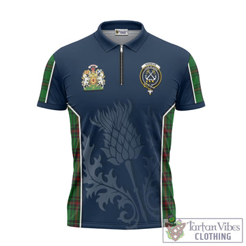 Kinnear Tartan Zipper Polo Shirt with Family Crest and Scottish Thistle Vibes Sport Style