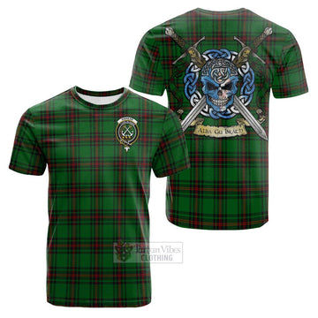 Kinnear Tartan Cotton T-shirt with Family Crest Celtic Skull Style