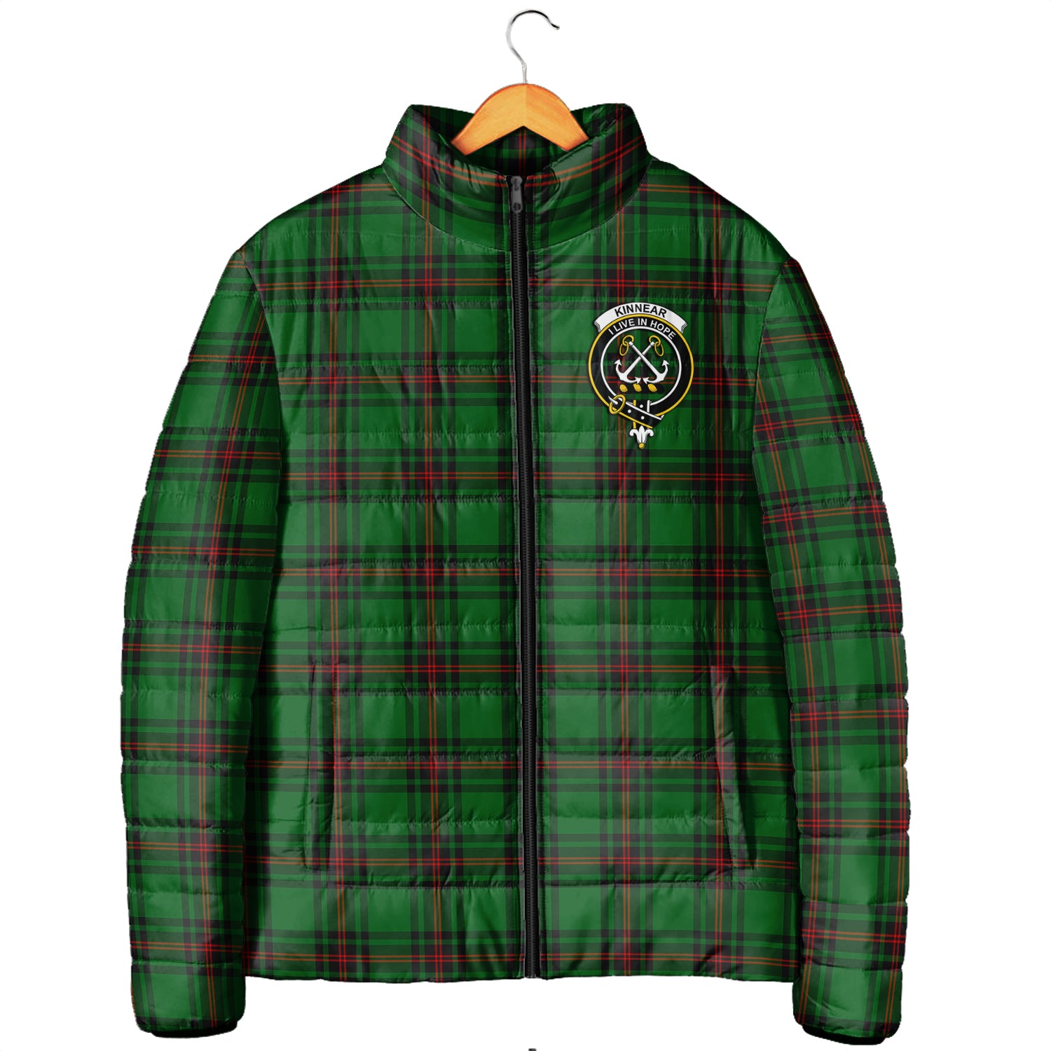 Kinnear Tartan Padded Jacket with Family Crest Men's Padded Jacket - Tartan Vibes Clothing