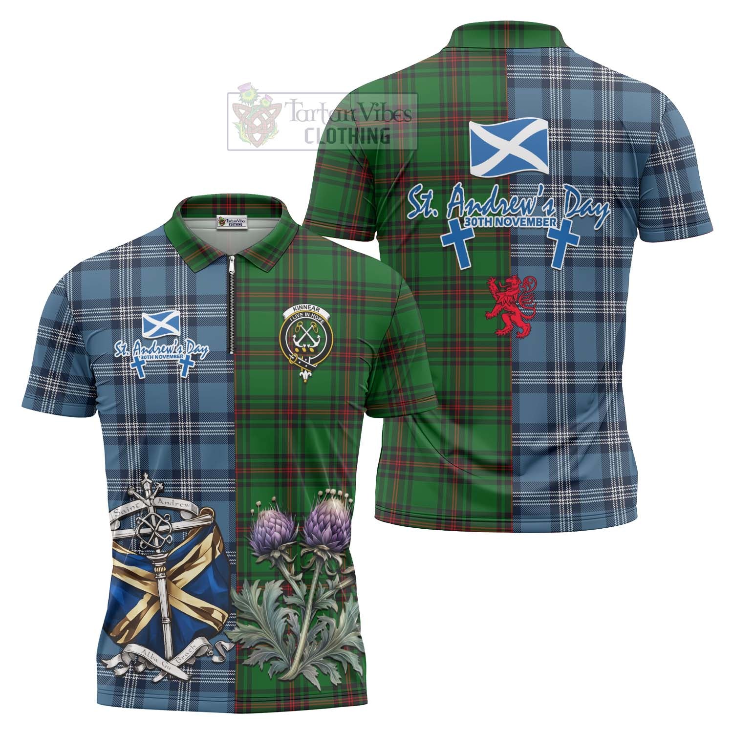 Tartan Vibes Clothing Kinnear Tartan Zipper Polo Shirt Happy St. Andrew's Day Half Tartan Style