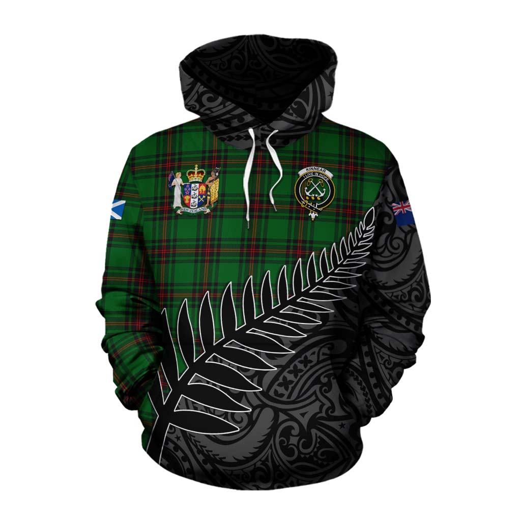 Tartan Vibes Clothing Kinnear Crest Tartan Cotton Hoodie with New Zealand Silver Fern Half Style