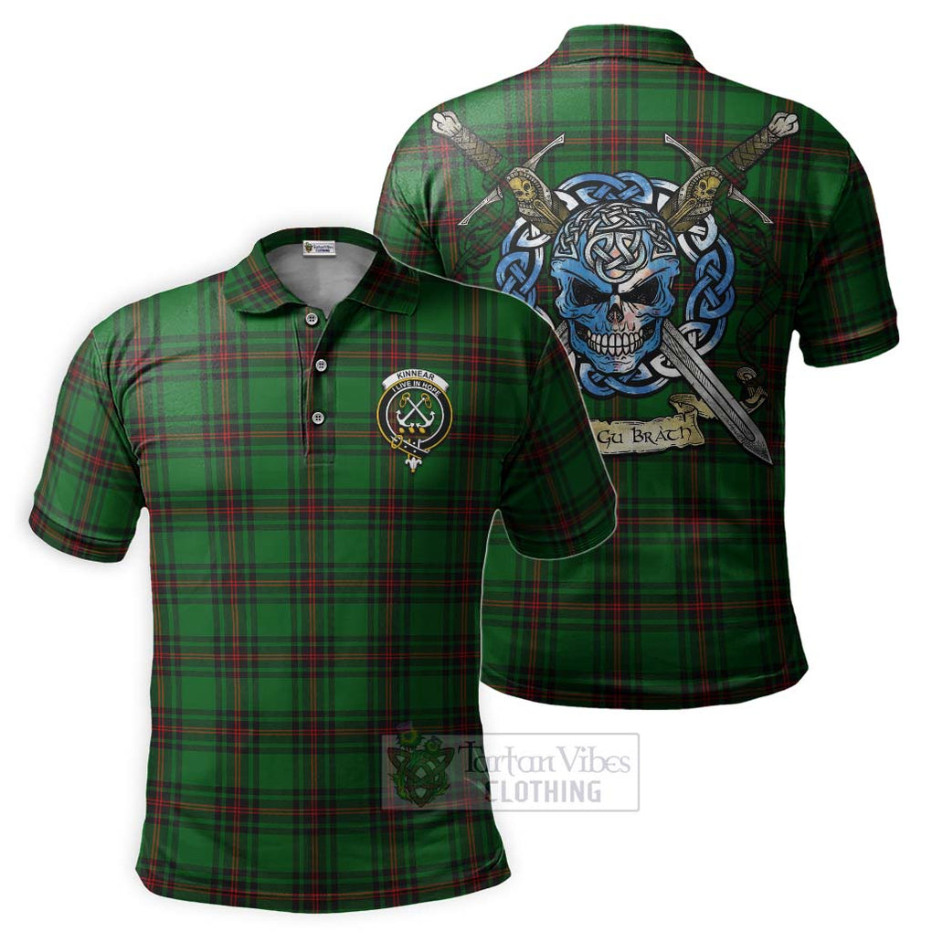 Tartan Vibes Clothing Kinnear Tartan Polo Shirt with Family Crest Celtic Skull Style