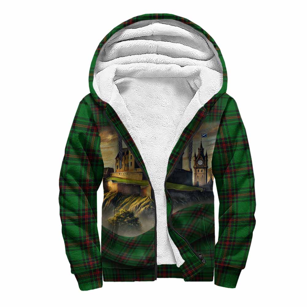 Kinnear Tartan Family Crest Sherpa Hoodie with Scottish Ancient Castle Style Unisex S - Tartan Vibes Clothing