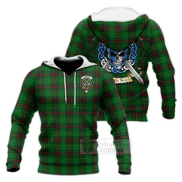 Kinnear Tartan Knitted Hoodie with Family Crest Celtic Skull Style