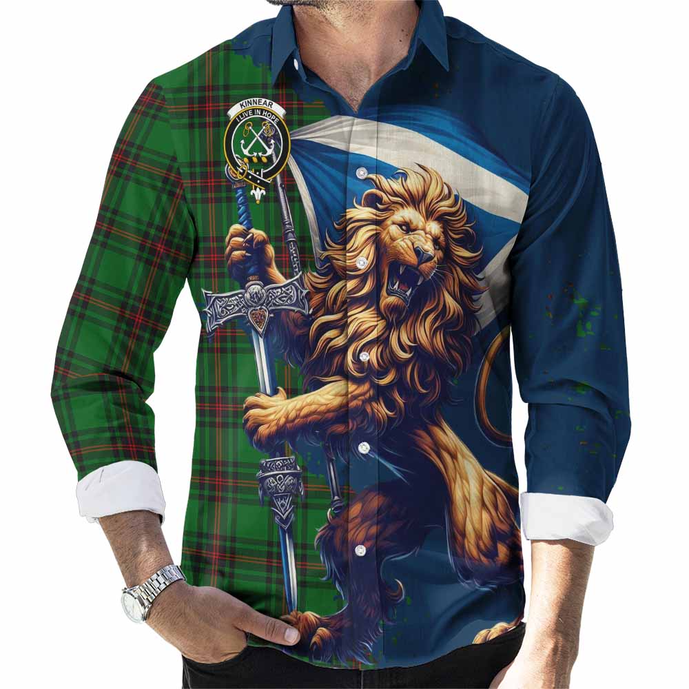 Kinnear Tartan Family Crest Long Sleeve Button Shirt with Scottish Majestic Lion Men's Shirt S - Tartan Vibes Clothing