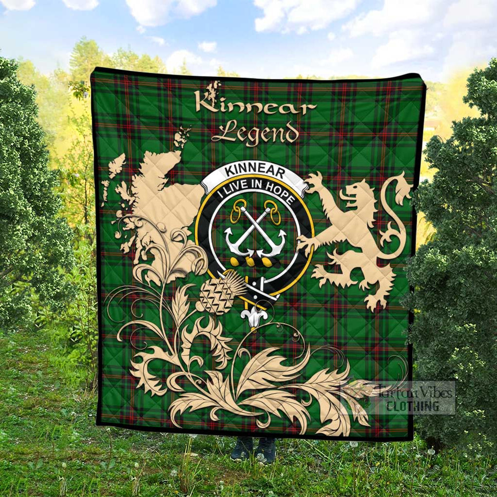 Tartan Vibes Clothing Kinnear Tartan Quilt with Family Crest and Scottish Symbol Style