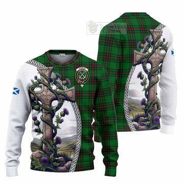 Kinnear Tartan Knitted Sweater with Family Crest and St. Andrew's Cross Accented by Thistle Vines