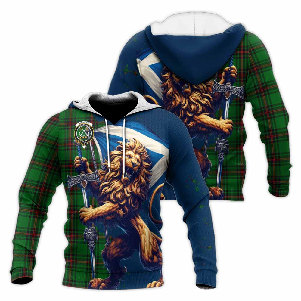 Tartan Vibes Clothing Kinnear Tartan Family Crest Knitted Hoodie with Scottish Majestic Lion