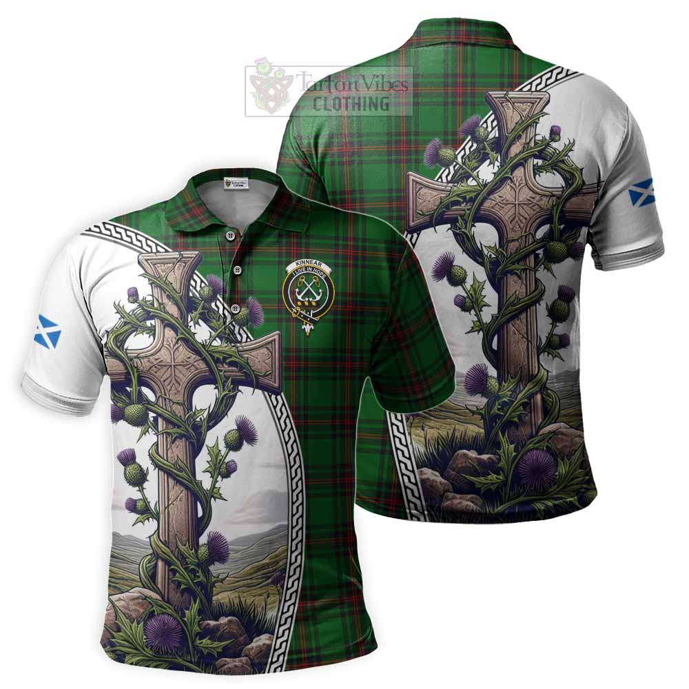 Tartan Vibes Clothing Kinnear Tartan Polo Shirt with Family Crest and St. Andrew's Cross Accented by Thistle Vines