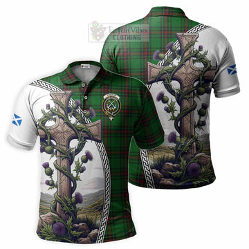 Kinnear Tartan Polo Shirt with Family Crest and St. Andrew's Cross Accented by Thistle Vines