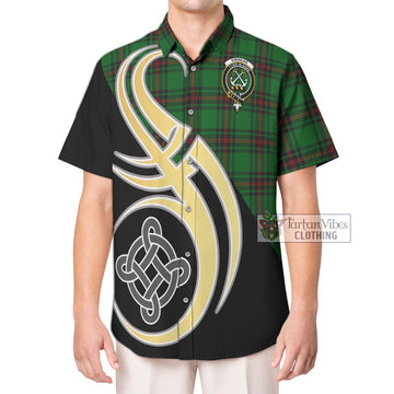 Kinnear Tartan Short Sleeve Button Shirt with Family Crest and Celtic Symbol Style