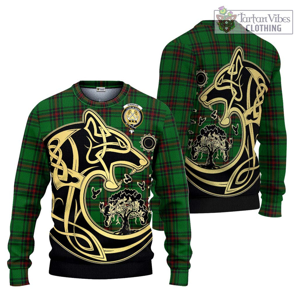 Kinnear Tartan Knitted Sweater with Family Crest Celtic Wolf Style Unisex - Tartan Vibes Clothing