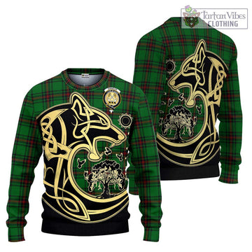 Kinnear Tartan Ugly Sweater with Family Crest Celtic Wolf Style