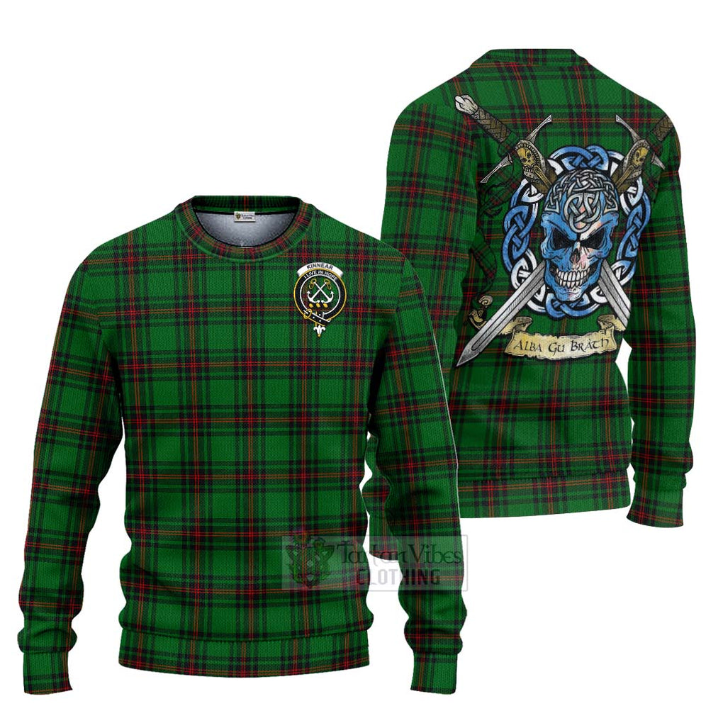 Tartan Vibes Clothing Kinnear Tartan Knitted Sweater with Family Crest Celtic Skull Style