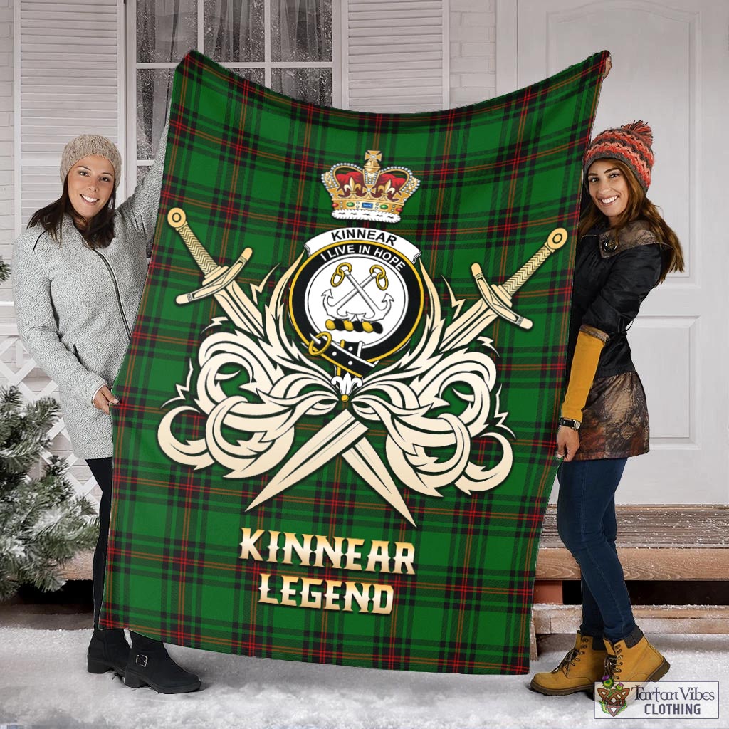 Tartan Vibes Clothing Kinnear Tartan Blanket with Clan Crest and the Golden Sword of Courageous Legacy