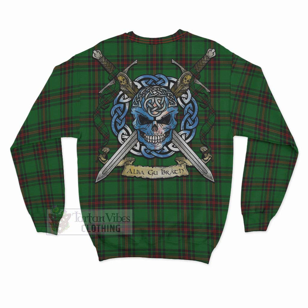 Tartan Vibes Clothing Kinnear Tartan Sweatshirt with Family Crest Celtic Skull Style