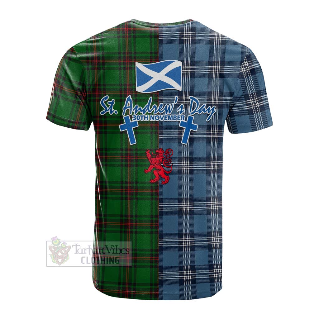 Tartan Vibes Clothing Kinnear Tartan Cotton T-shirt Happy St. Andrew's Day Half Tartan Style