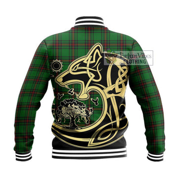 Kinnear Tartan Baseball Jacket with Family Crest Celtic Wolf Style