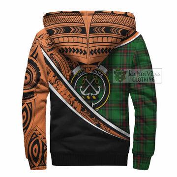 Kinnear Crest Tartan Sherpa Hoodie with Polynesian Vibes Style - Orange Version