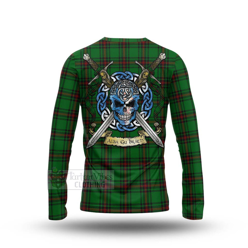 Tartan Vibes Clothing Kinnear Tartan Long Sleeve T-Shirt with Family Crest Celtic Skull Style