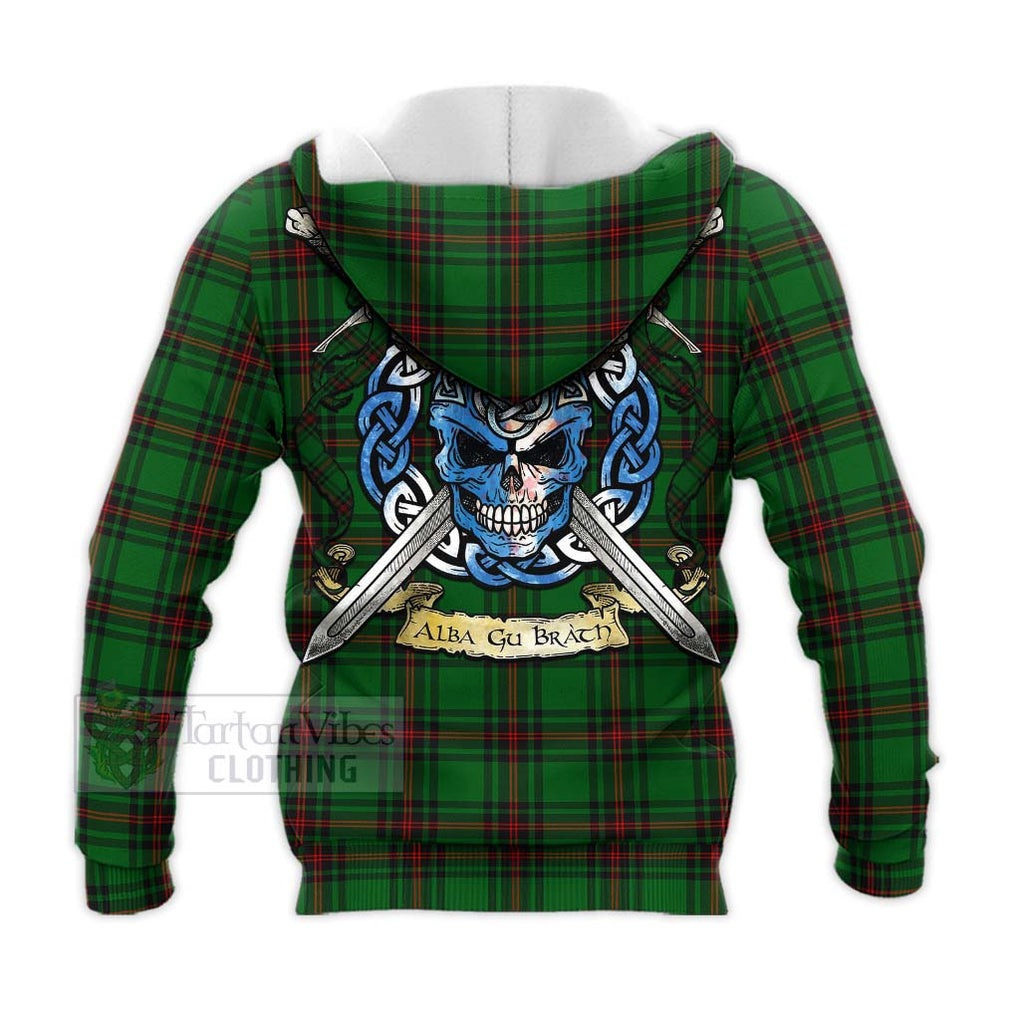 Tartan Vibes Clothing Kinnear Tartan Knitted Hoodie with Family Crest Celtic Skull Style