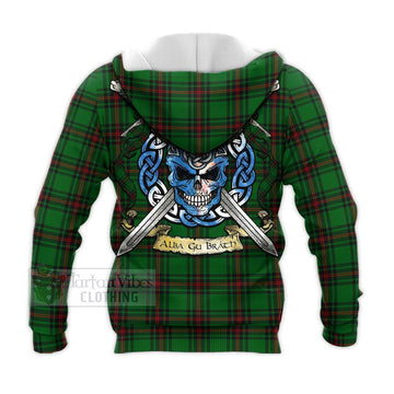 Kinnear Tartan Knitted Hoodie with Family Crest Celtic Skull Style