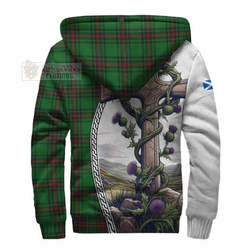 Kinnear Tartan Sherpa Hoodie with Family Crest and St. Andrew's Cross Accented by Thistle Vines