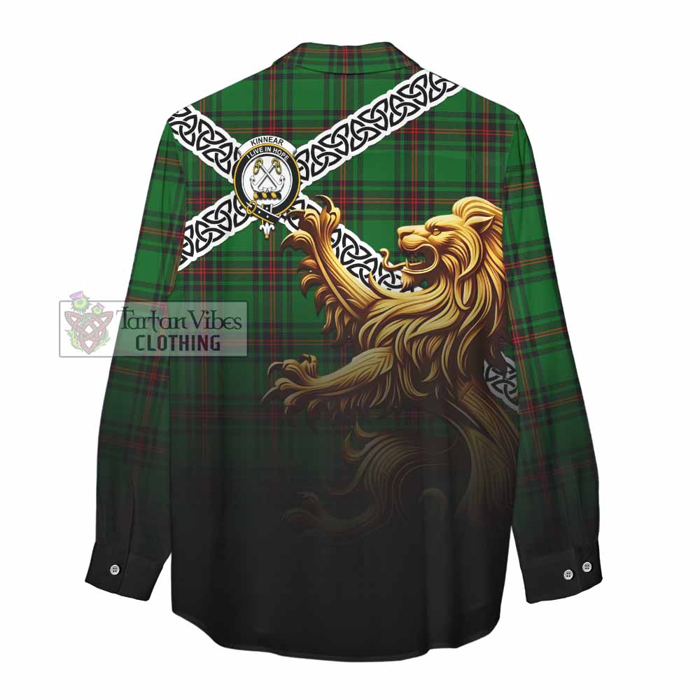 Kinnear Crest Tartan Women's Casual Shirt with Golden Lion Emblem Celtic Style - Tartan Vibes Clothing