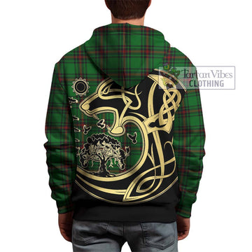 Kinnear Tartan Hoodie with Family Crest Celtic Wolf Style