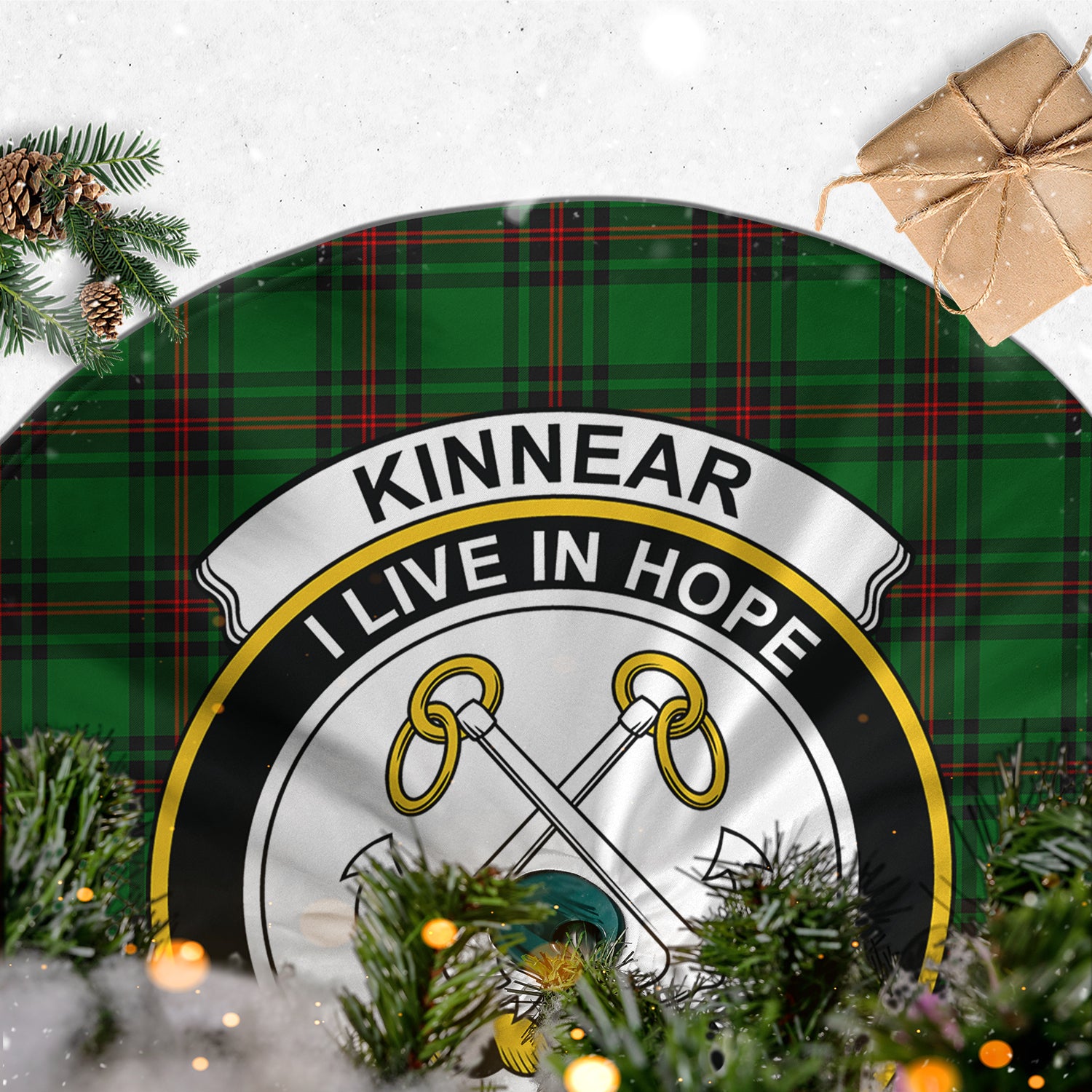 Kinnear Tartan Christmas Tree Skirt with Family Crest - Tartanvibesclothing