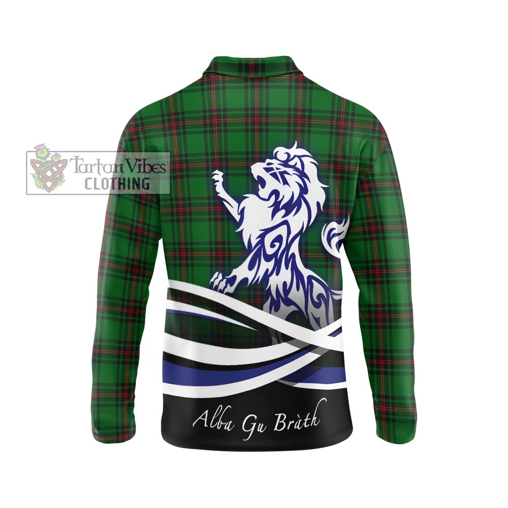 Kinnear Tartan Long Sleeve Polo Shirt with Alba Gu Brath Regal Lion Emblem - Tartanvibesclothing Shop