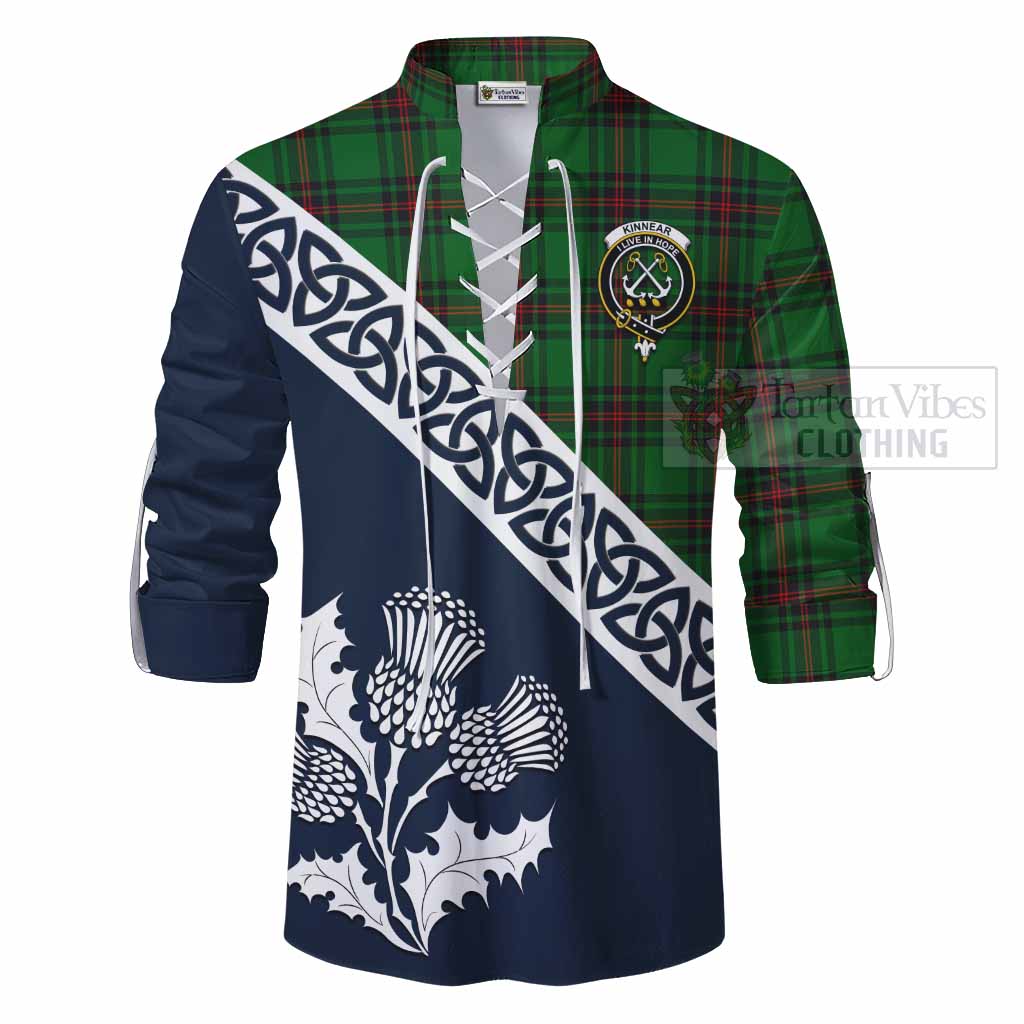 Tartan Vibes Clothing Kinnear Tartan Ghillie Kilt Shirt Featuring Thistle and Scotland Map