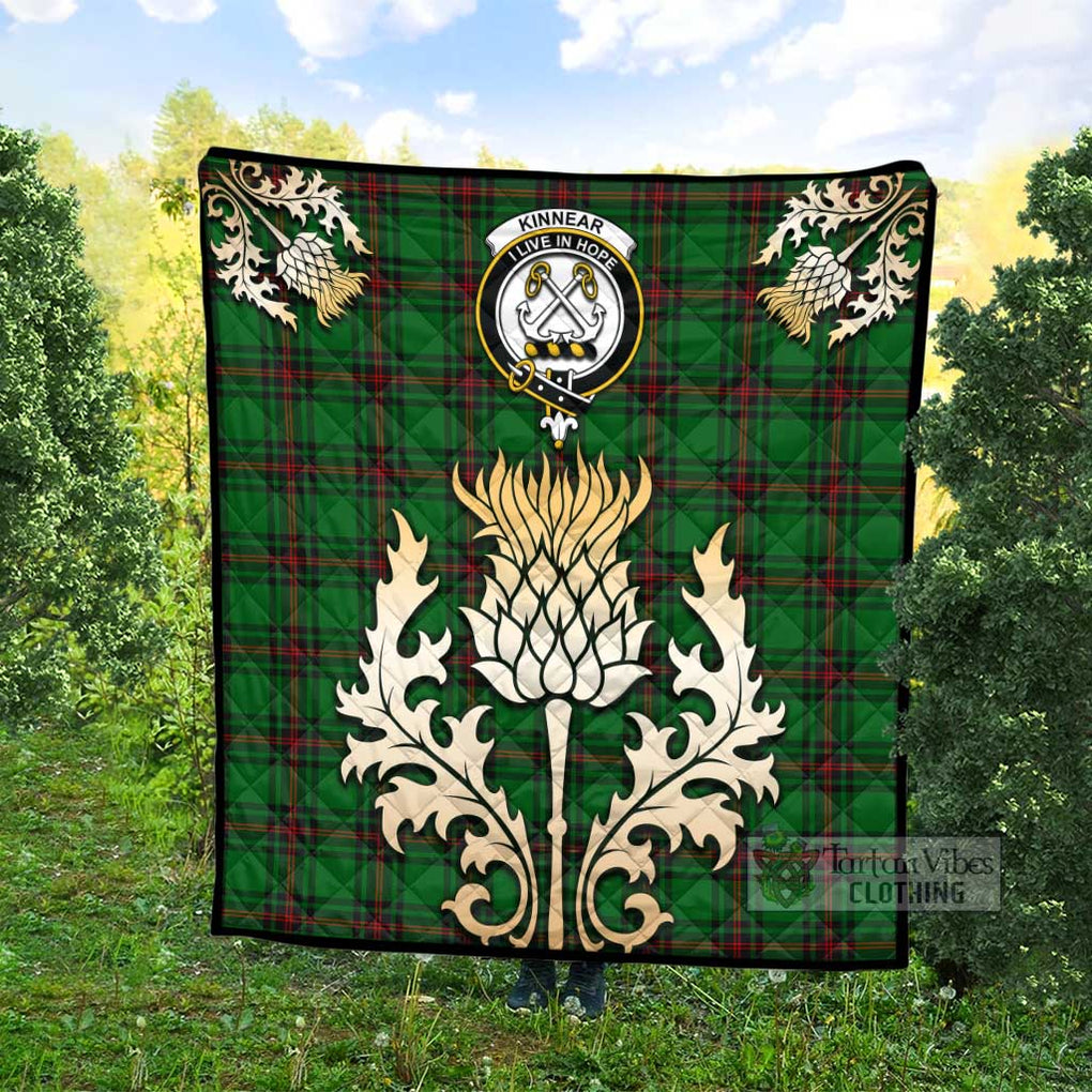 Tartan Vibes Clothing Kinnear Tartan Quilt with Family Crest and Golden Thistle Style