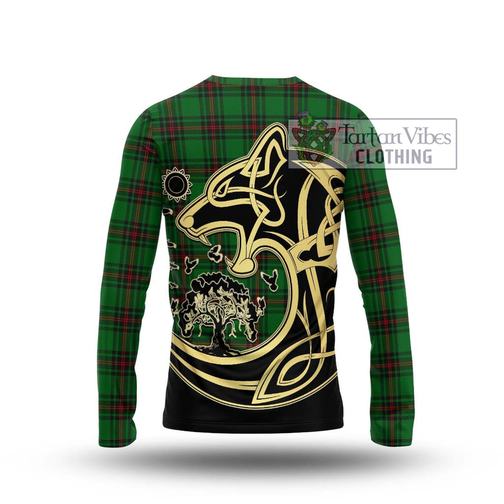 Kinnear Tartan Long Sleeve T-Shirt with Family Crest Celtic Wolf Style - Tartan Vibes Clothing