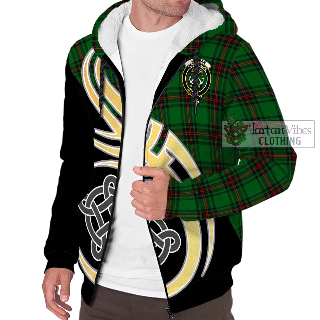 Kinnear Tartan Sherpa Hoodie with Family Crest and Celtic Symbol Style - Tartan Vibes Clothing