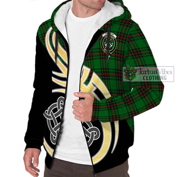 Kinnear Tartan Sherpa Hoodie with Family Crest and Celtic Symbol Style