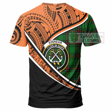 Kinnear Crest Tartan T-Shirt with Polynesian Vibes Style - Orange Version