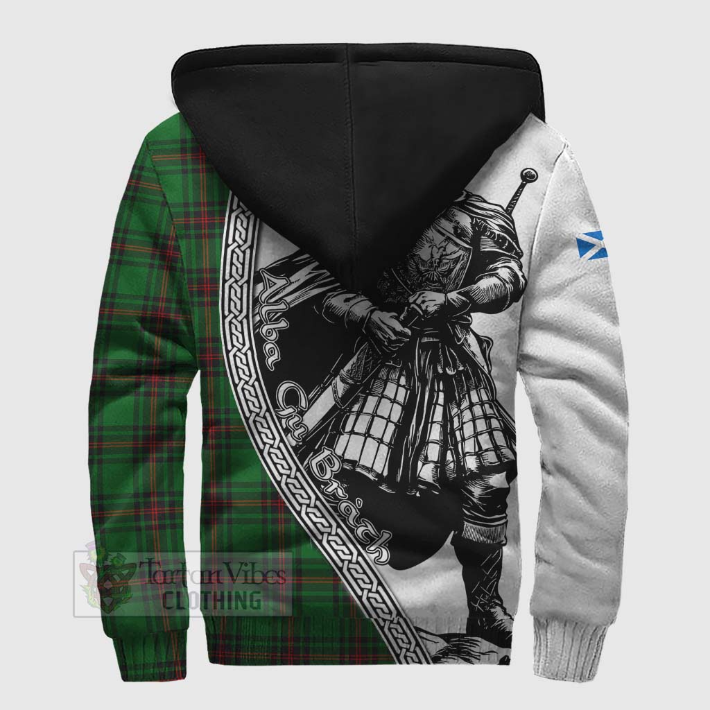 Tartan Vibes Clothing Kinnear Tartan Clan Crest Sherpa Hoodie with Highlander Warrior Celtic Style