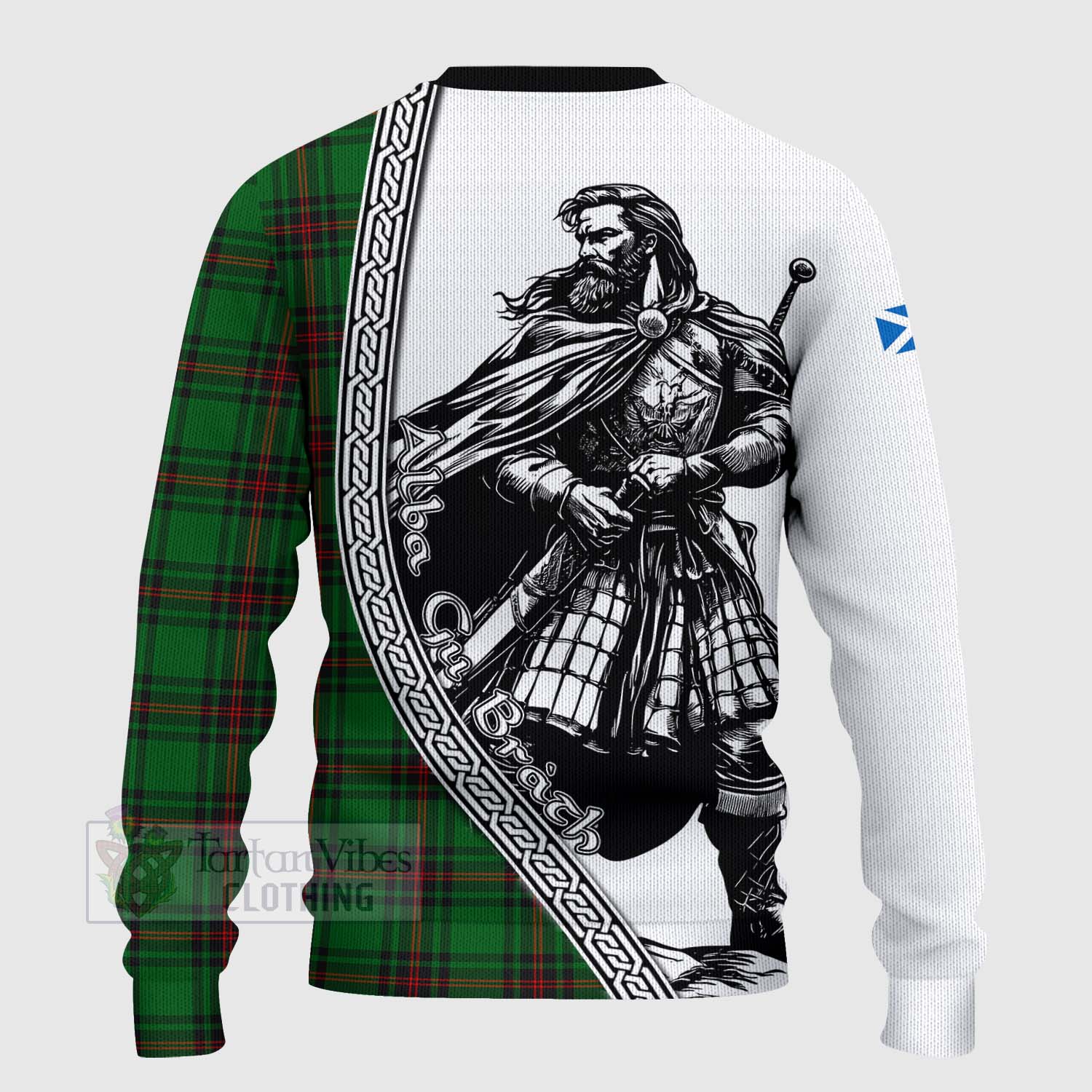 Tartan Vibes Clothing Kinnear Tartan Clan Crest Knitted Sweater with Highlander Warrior Celtic Style