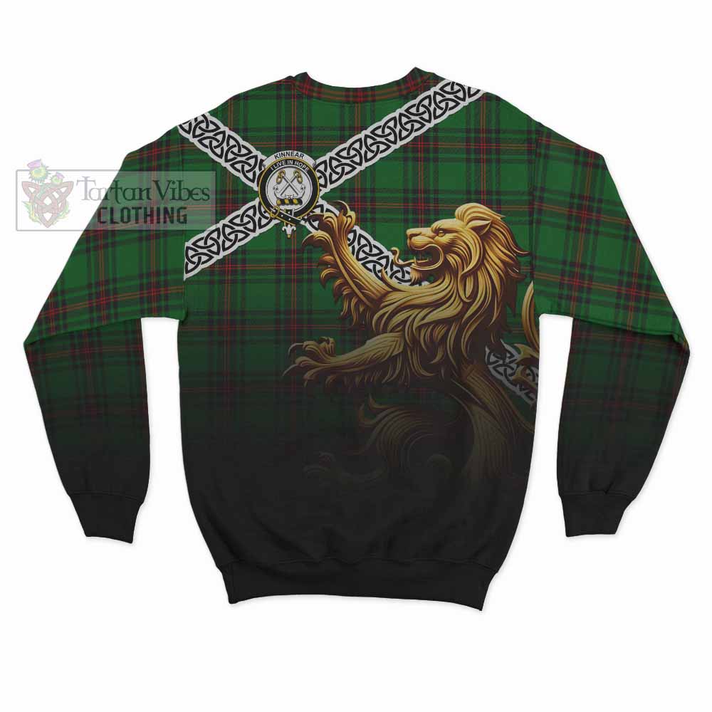 Kinnear Crest Tartan Sweatshirt with Golden Lion Emblem Celtic Style - Tartan Vibes Clothing