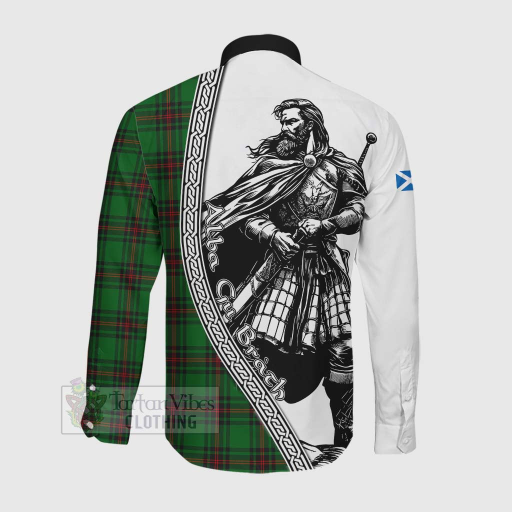 Kinnear Tartan Clan Crest Long Sleeve Button Shirt with Highlander Warrior Celtic Style Men's Shirt - Tartan Vibes Clothing