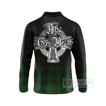 Kinnear Tartan Long Sleeve Polo Shirt Featuring Alba Gu Brath Family Crest Celtic Inspired